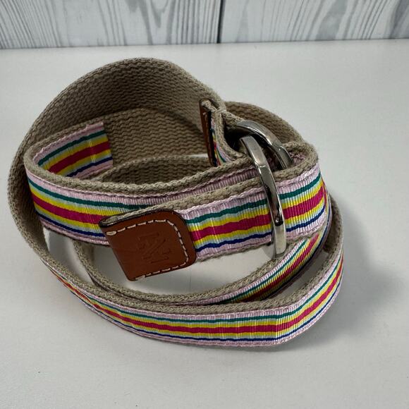 IZOD Women's Grosgrain Ribbon Belt Pink Blue Yellow Stripe Canvas Summer 38in - Picture 1 of 6